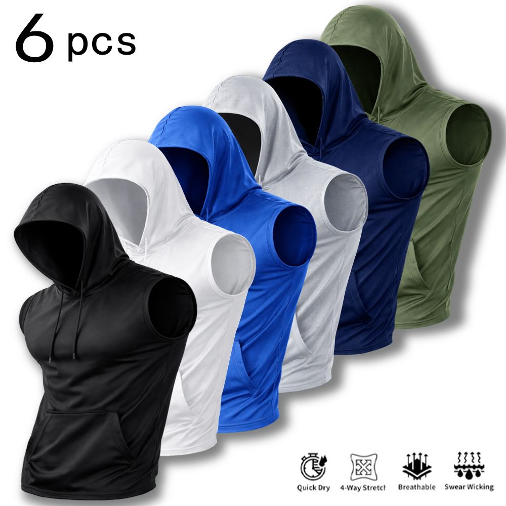 Outdoor Sport Hoodie - 6 Adet Erkek Kolsuz Kapüşonlu Atlet,